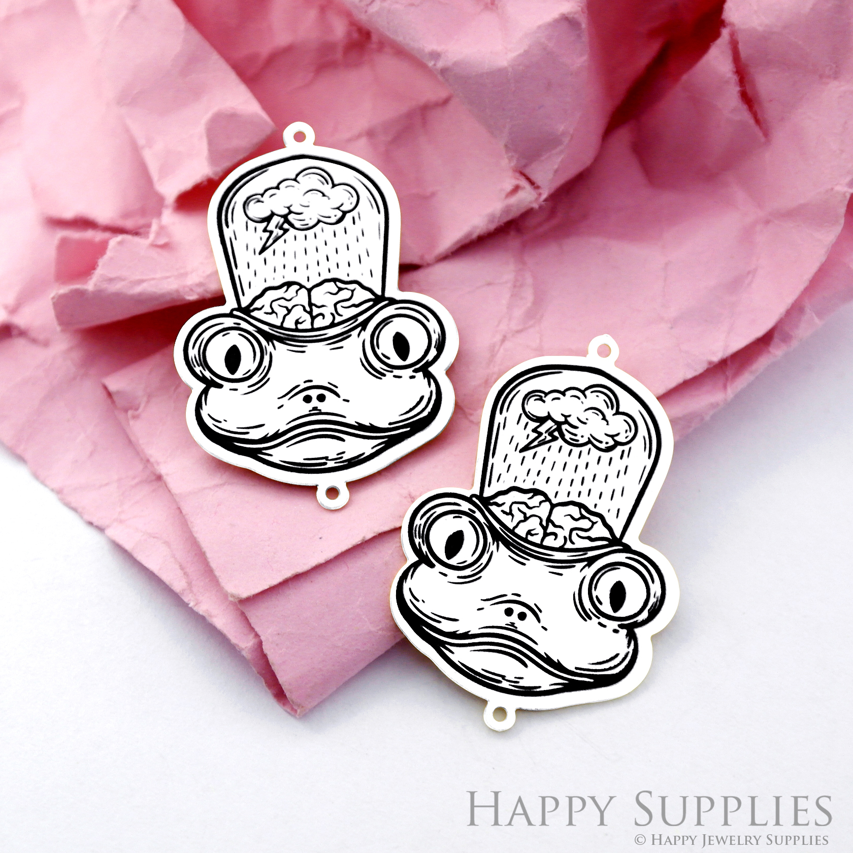 Making Jewelry Findings Raw Brass Bead Pendant Laser Cut Engraved Black Frog Charm For DIY Necklace Earrings (ERD206)