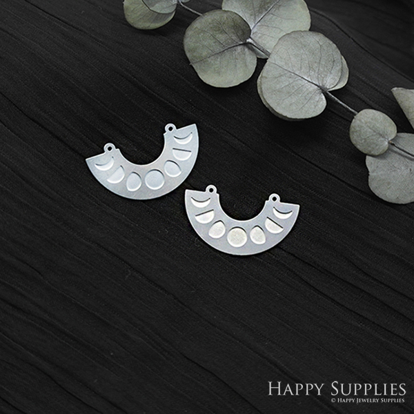Corroded Stainless Steel Jewelry Charms, Moon Phases Semicircle Stainless Steel Earring Charms, Corroded Stainless Steel Silver Jewelry Pendants, Corroded Stainless Steel Silver Jewelry Findings, Corroded Stainless Steel Pendants Jewelry Wholesale (SSB28)