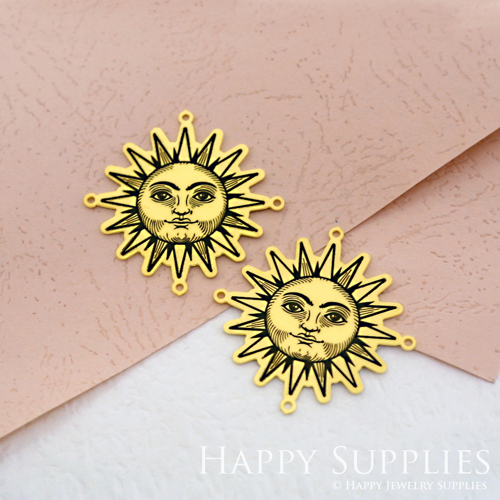 Making Jewelry Findings Stainless Steel Bead Metal Pendant Laser Cut Engraved Black Sun Charms For DIY Necklace Earrings (ESD040)
