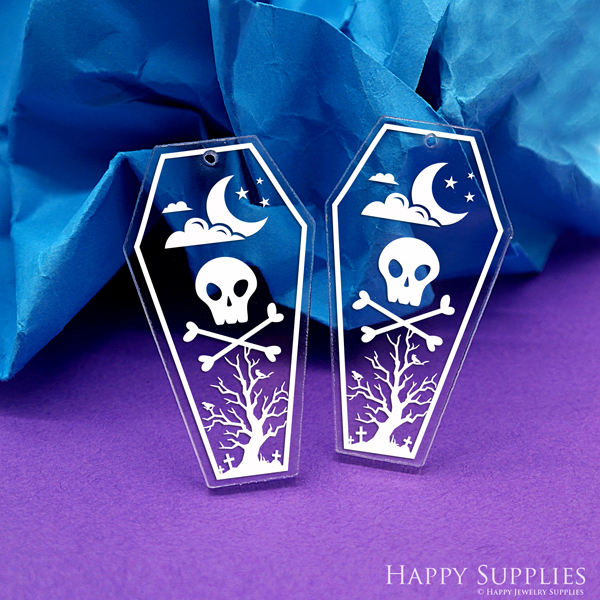 Halloween Acrylic Pendant Making Jewelry Findings Bead Laser Cut Skull Charms For DIY Necklace Earrings (AHK141)