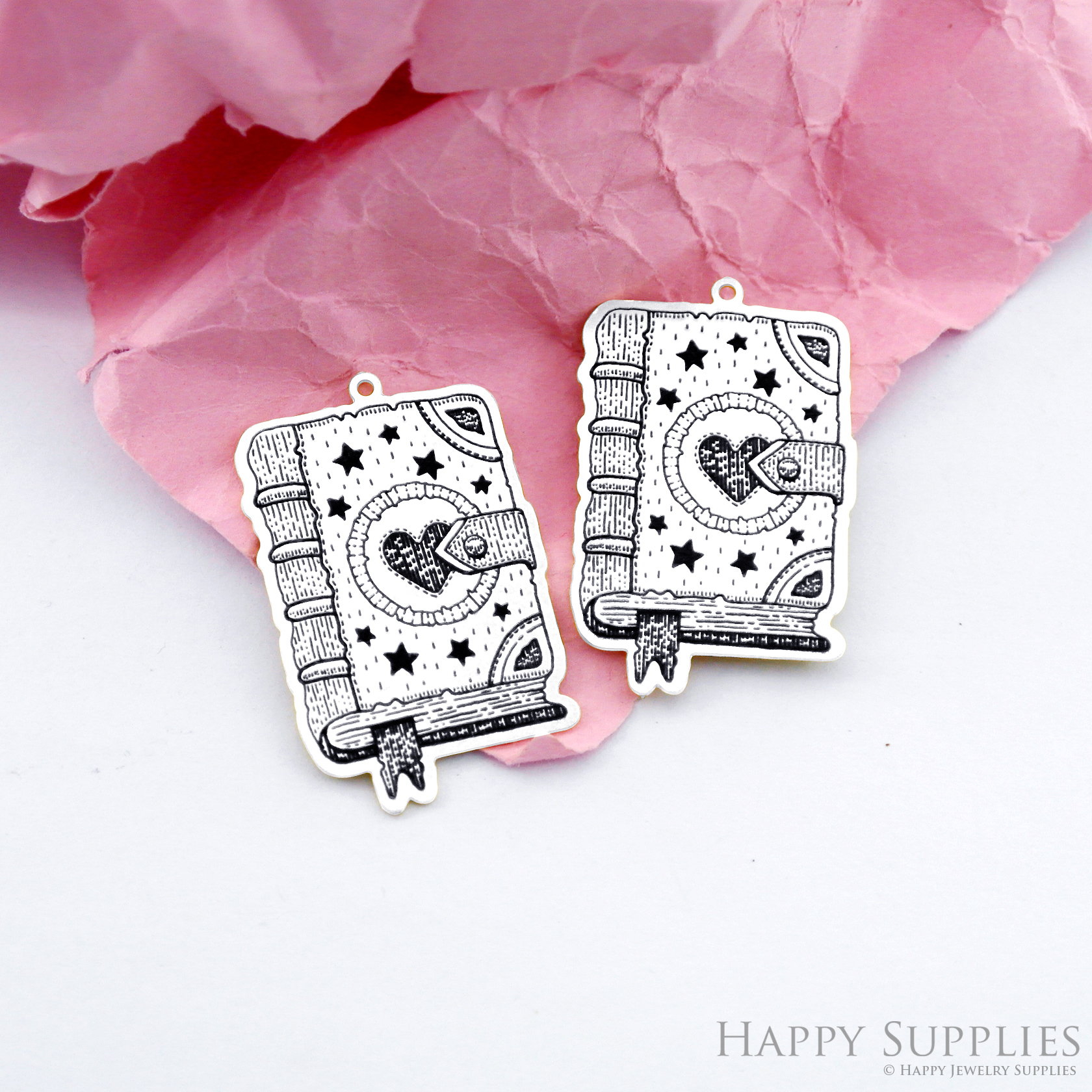 Making Jewelry Findings Stainless Steel Bead Metal Pendant Laser Cut Engraved Black Book Charms For DIY Necklace Earrings (ESD283)