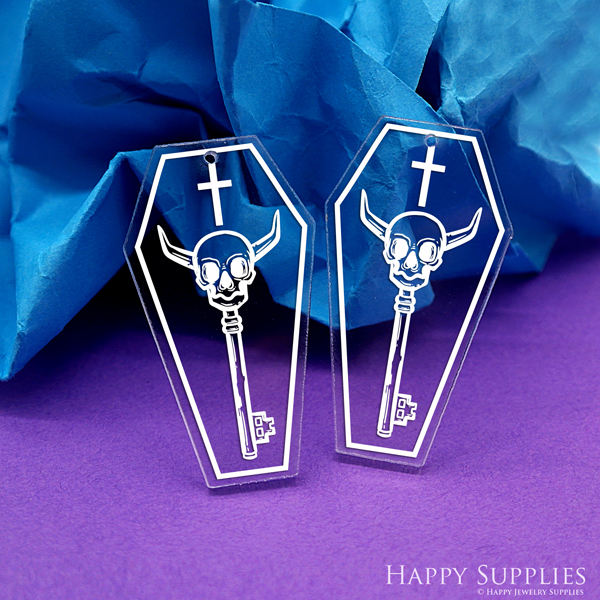 Halloween Acrylic Pendant Making Jewelry Findings Bead Laser Cut Skull Charms For DIY Necklace Earrings (AHK149)