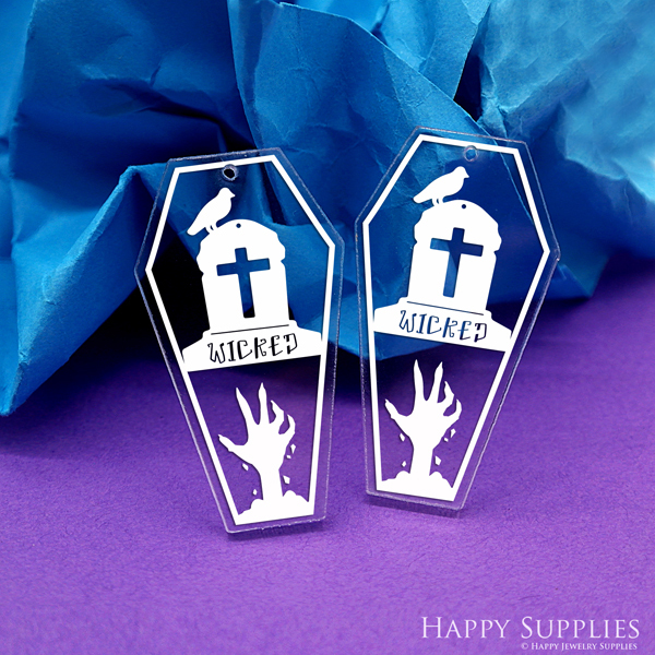 Halloween Acrylic Pendant Making Jewelry Findings Bead Laser Cut Grave Charms For DIY Necklace Earrings (AHK148)
