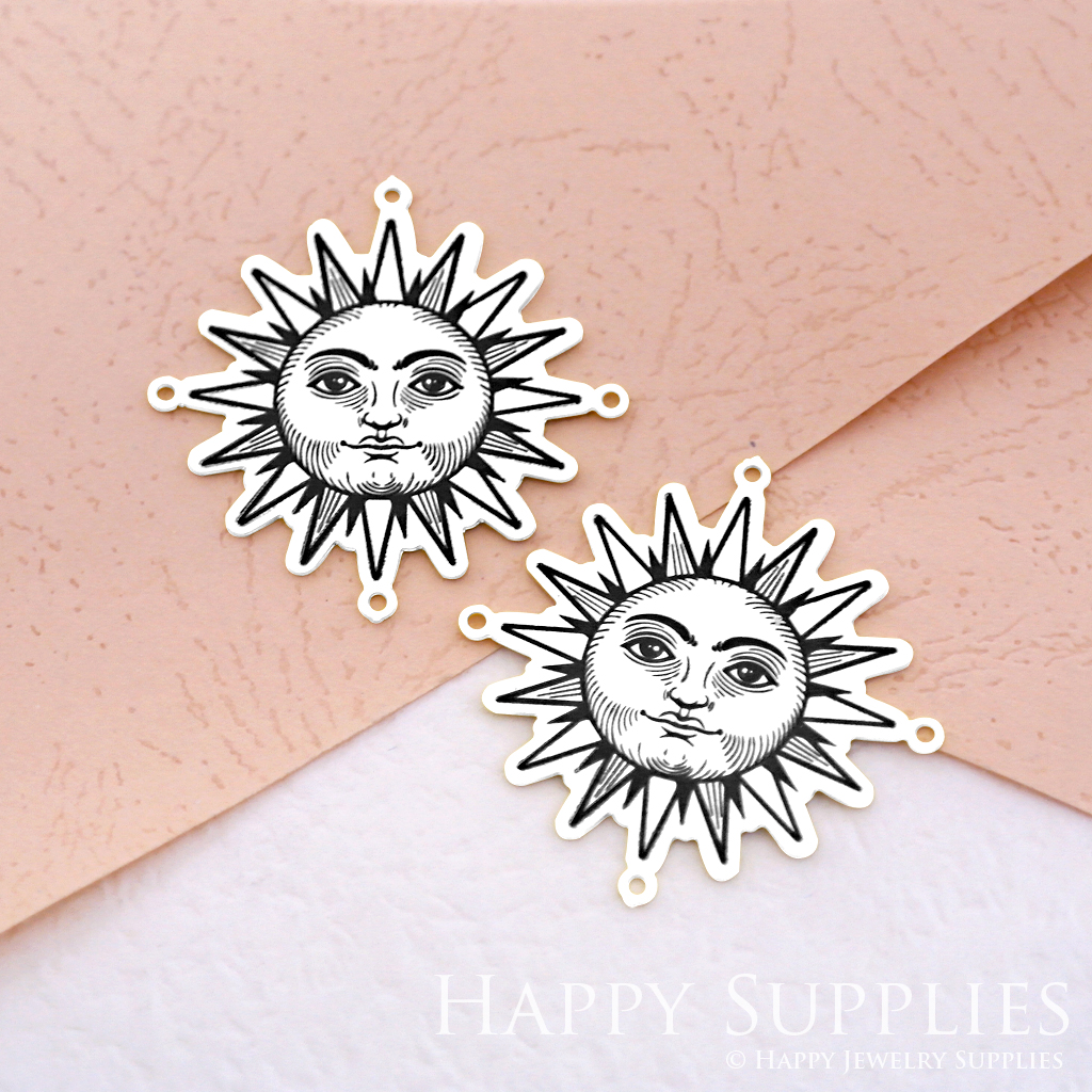 Making Jewelry Findings Stainless Steel Bead Metal Pendant Laser Cut Engraved Black Sun Charms For DIY Necklace Earrings (ESD040)