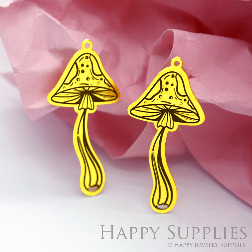 Making Jewelry Findings Stainless Steel Bead Metal Pendant Laser Cut Engraved Black Mushroom Charms For DIY Necklace Earrings (ESD056)