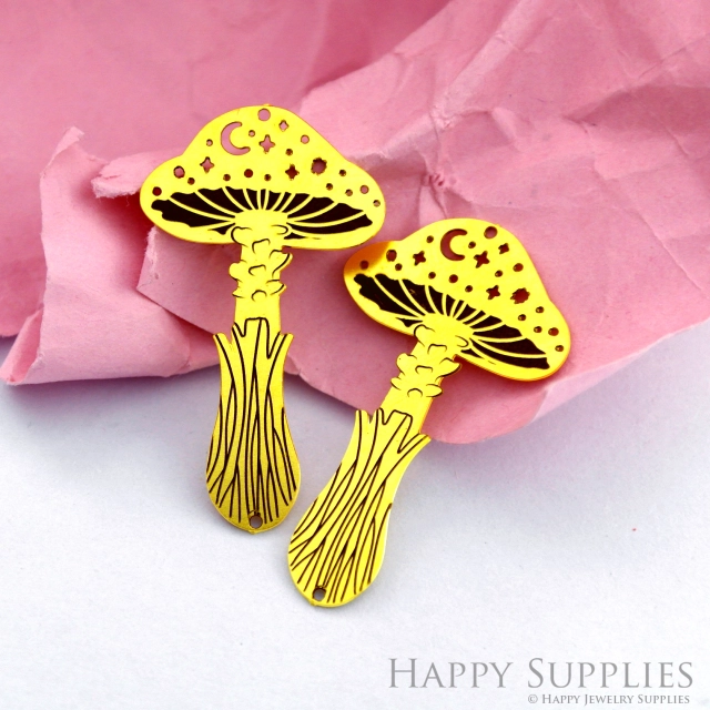 Making Jewelry Findings Raw Brass Bead Pendant Laser Cut Engraved Black Mushroom Charm For DIY Necklace Earrings (ERD186)