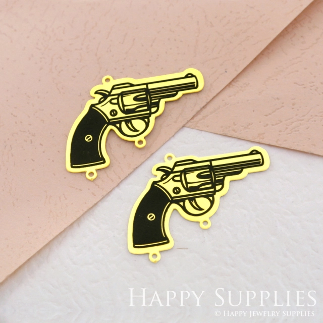 Making Jewelry Findings Stainless Steel Bead Metal Pendant Laser Cut Engraved Black Pistol Charms For DIY Necklace Earrings (ESD045)