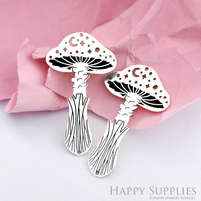 Making Jewelry Findings Raw Brass Bead Pendant Laser Cut Engraved Black Mushroom Charm For DIY Necklace Earrings (ERD186)