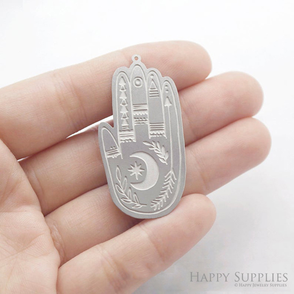 Corroded Stainless Steel Jewelry Charms,Palm Moon Hand Corroded Stainless Steel Earring Charms, Corroded Stainless Steel Silver Jewelry Pendants, Corroded Stainless Steel Silver Jewelry Findings, Corroded Stainless Steel Pendants Jewelry Wholesale (SSB53)