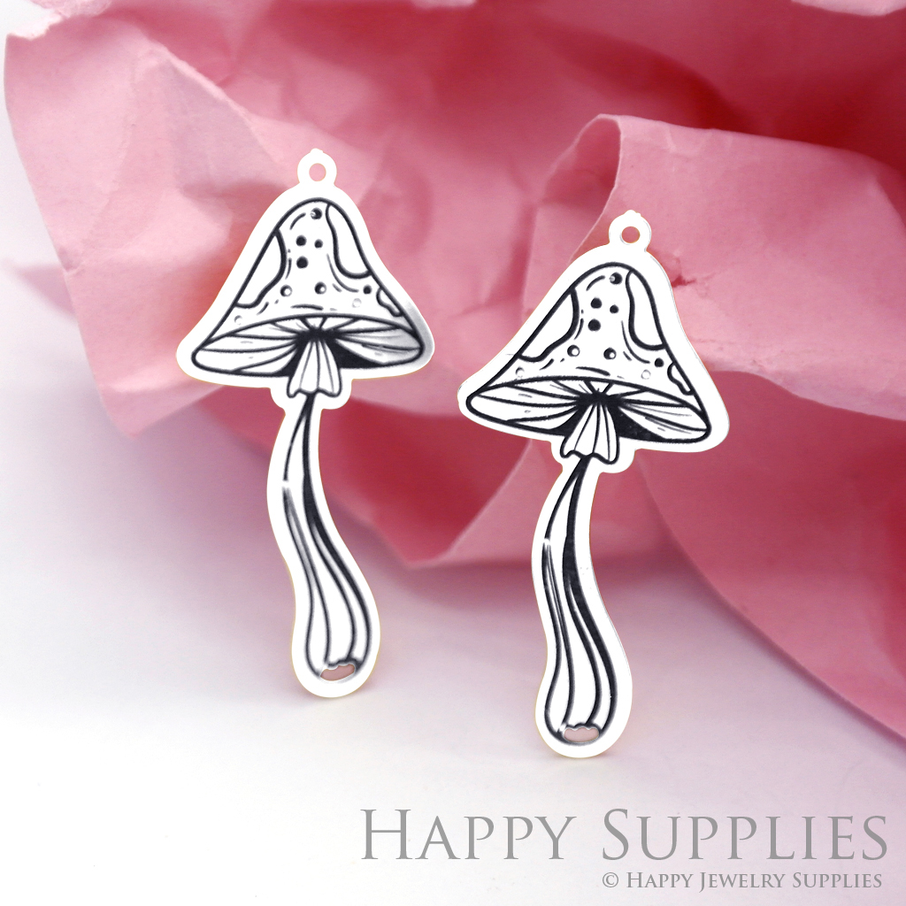 Making Jewelry Findings Stainless Steel Bead Metal Pendant Laser Cut Engraved Black Mushroom Charms For DIY Necklace Earrings (ESD056)