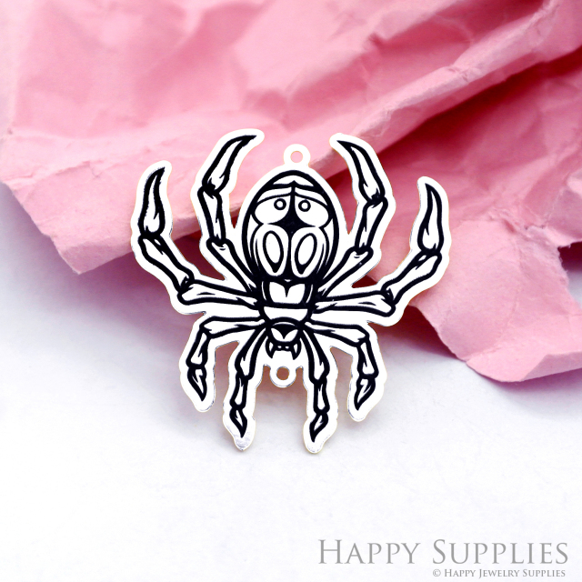 Making Jewelry Findings Raw Brass Bead Pendant Laser Cut Engraved Black Spider Charm For DIY Necklace Earrings (ERD180)