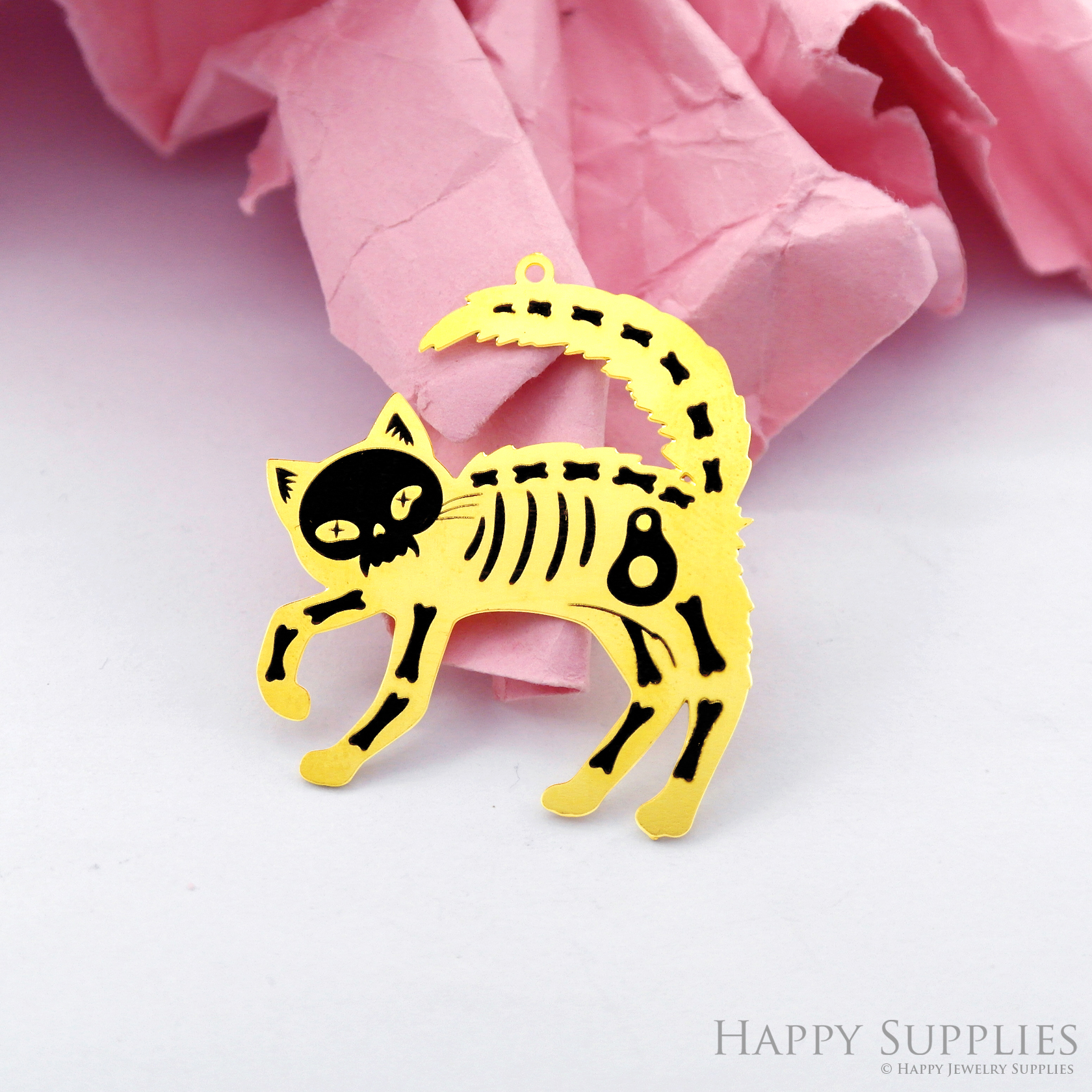 Making Jewelry Findings Stainless Steel Bead Metal Pendant Laser Cut Engraved Black Cat Charms For DIY Necklace Earrings (ESD287)
