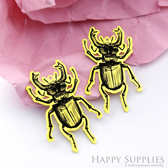 Making Jewelry Findings Raw Brass Bead Pendant Laser Cut Engraved Black Beetle Charm For DIY Necklace Earrings (ERD192)