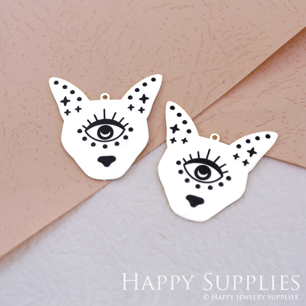 Making Jewelry Findings Stainless Steel Bead Metal Pendant Laser Cut Engraved Black Cat Charms For DIY Necklace Earrings (ESD047)