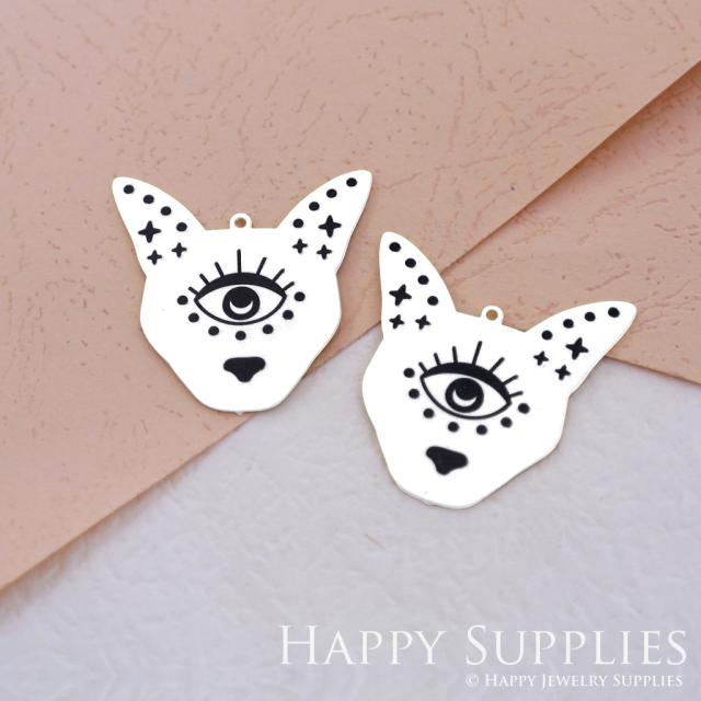 Making Jewelry Findings Stainless Steel Bead Metal Pendant Laser Cut Engraved Black Cat Charms For DIY Necklace Earrings (ESD047)