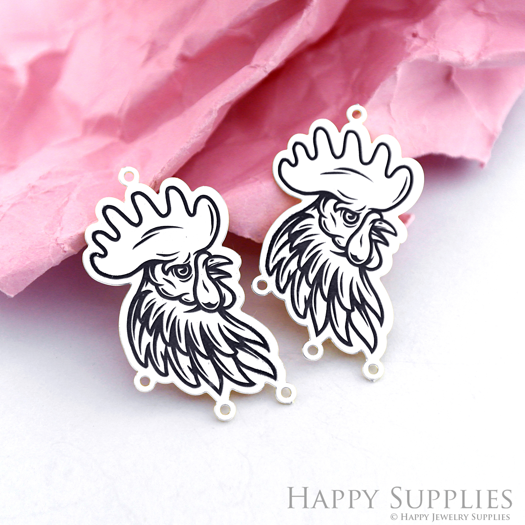 Making Jewelry Findings Raw Brass Bead Pendant Laser Cut Engraved Black Cock Charm For DIY Necklace Earrings(ERD154)