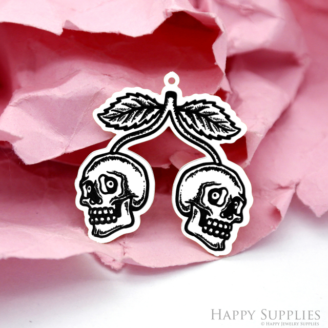 Making Jewelry Findings Stainless Steel Bead Metal Pendant Laser Cut Engraved Black Skull Charms For DIY Necklace Earrings (ESD212)