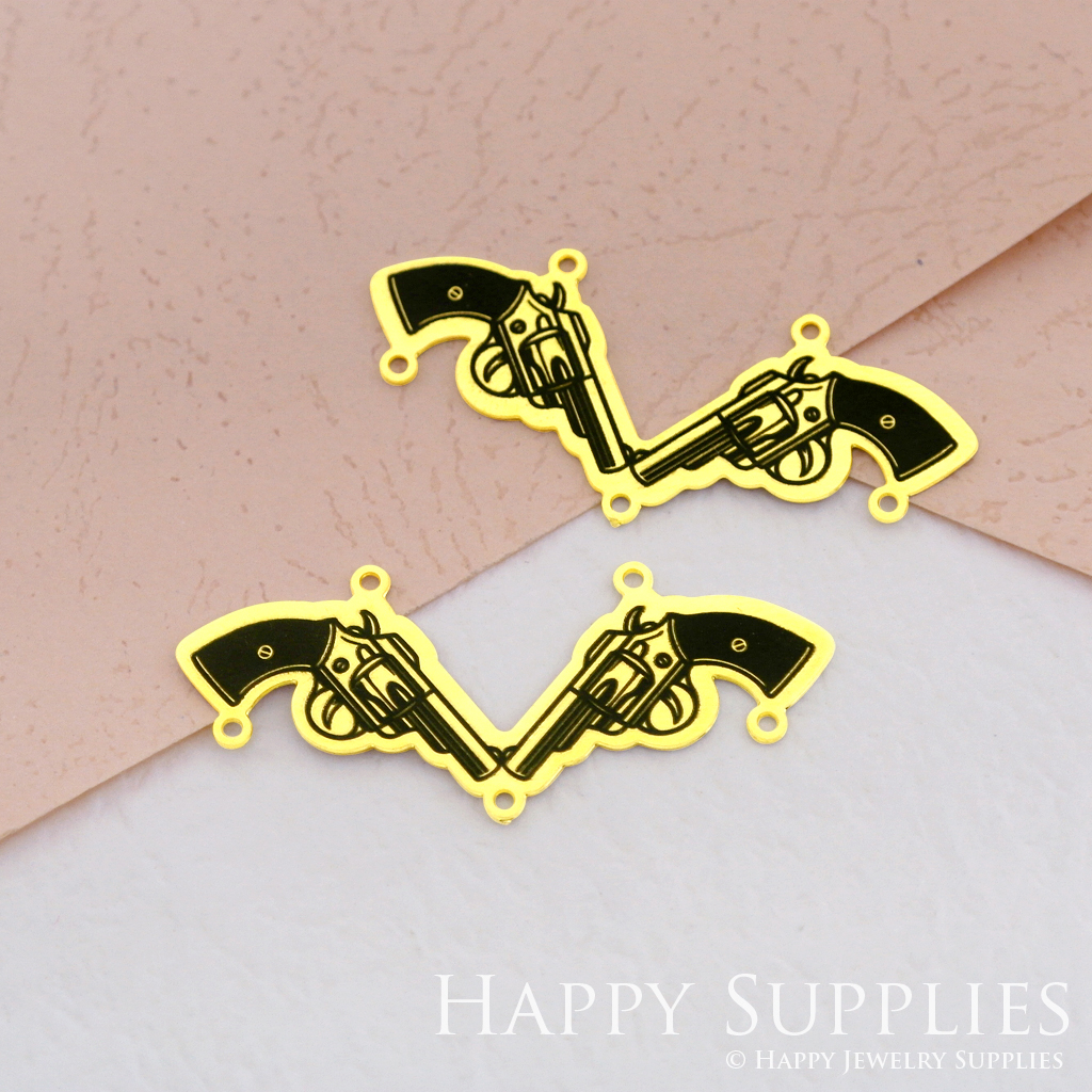 Making Jewelry Findings Raw Brass Bead Pendant Laser Cut Engraved Black Pistol Charm For DIY Necklace Earrings (ERD052)