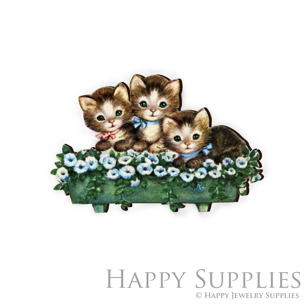 Handmade Jewelry Making Supplies Beads Cut Wooden Charm Cat For DIY Necklace Earring Brooch (CW090-C)