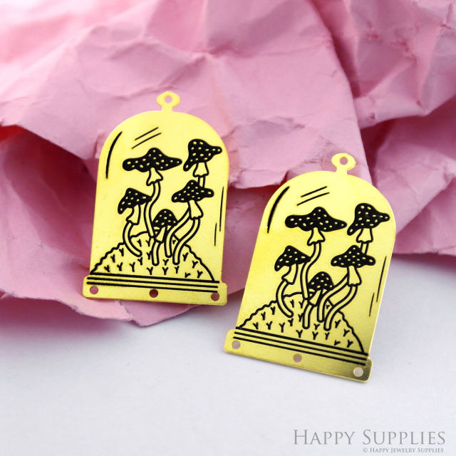 Making Jewelry Findings Raw Brass Bead Pendant Laser Cut Engraved Black Mushroom Charm For DIY Necklace Earrings (ERD235)