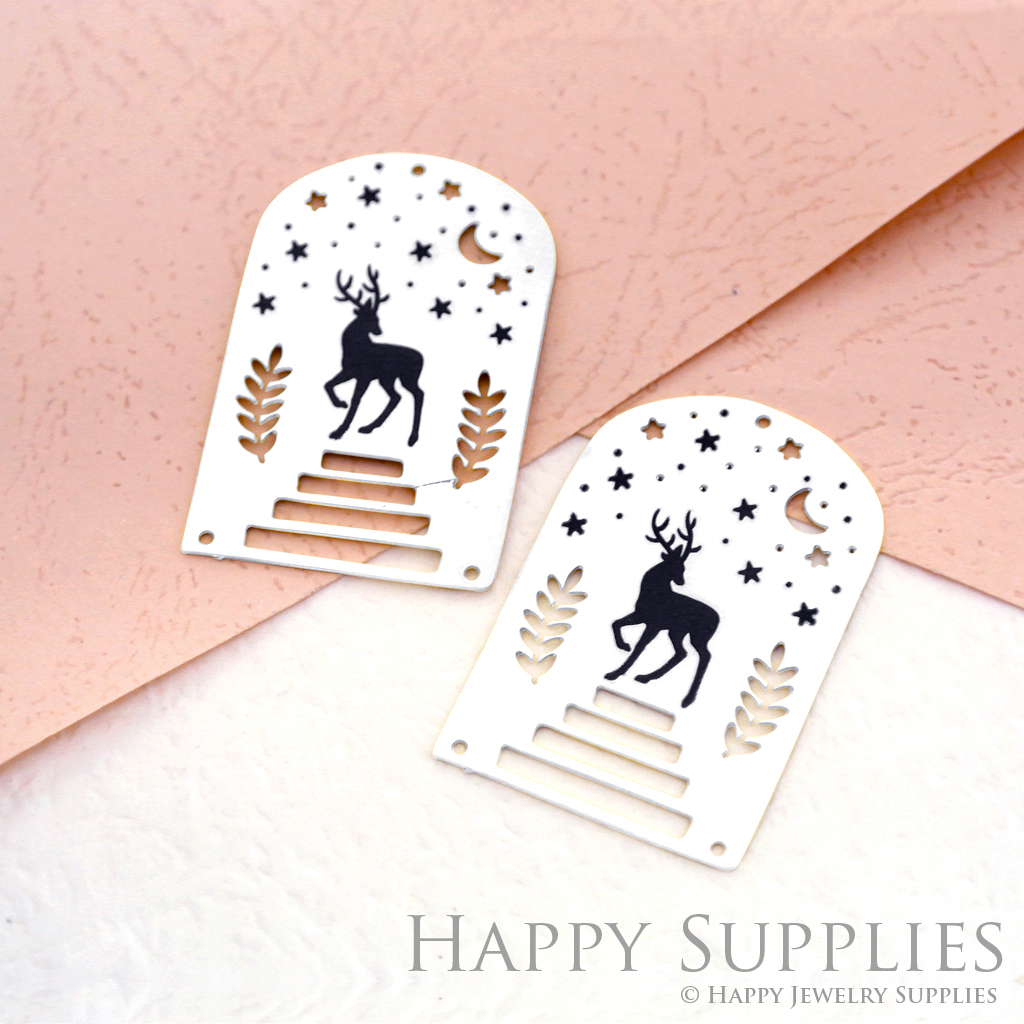 Making Jewelry Findings Raw Brass Bead Pendant Laser Cut Engraved Black Deer Charm For DIY Necklace Earrings (ERD065)