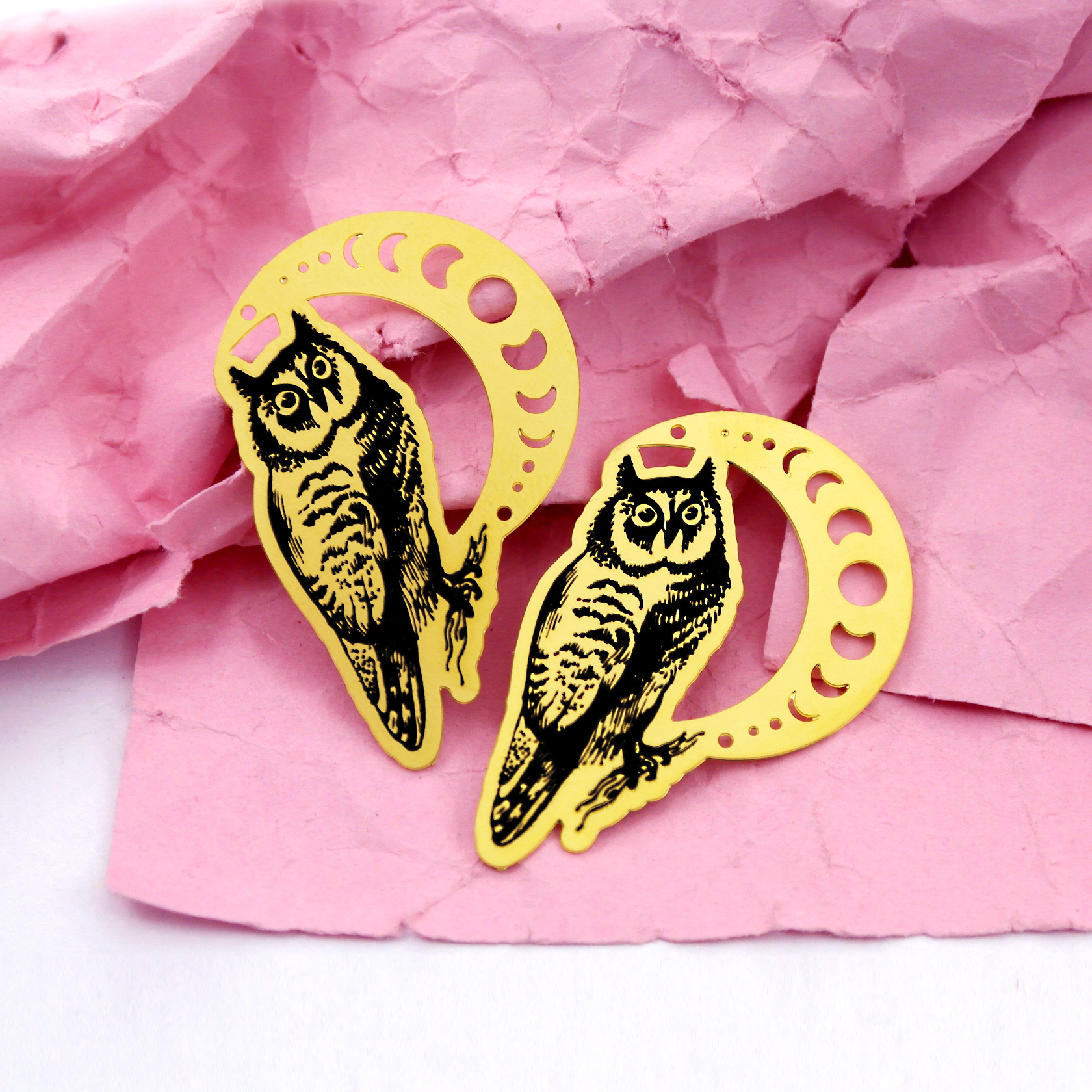 Making Jewelry Findings Raw Brass Bead Pendant Laser Cut Engraved Black Owl Charm For DIY Necklace Earrings (ERD277)