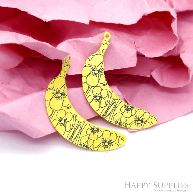 Making Jewelry Findings Stainless Steel Bead Metal Pendant Laser Cut Engraved Black Banana Charms For DIY Necklace Earrings (ESD220)