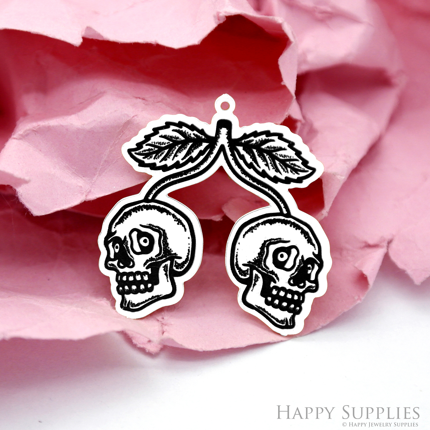 Making Jewelry Findings Raw Brass Bead Pendant Laser Cut Engraved Black Skull Charm For DIY Necklace Earrings (ERD212)