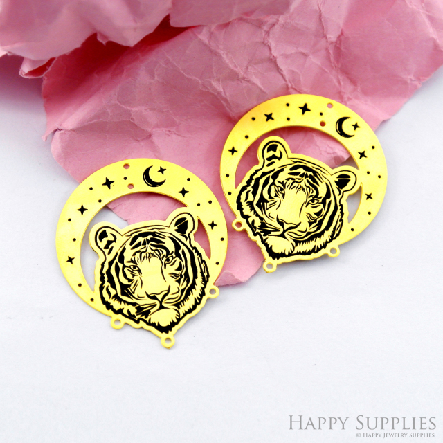 Making Jewelry Findings Raw Brass Bead Pendant Laser Cut Engraved Black Tiger Charm For DIY Necklace Earrings (ERD284)