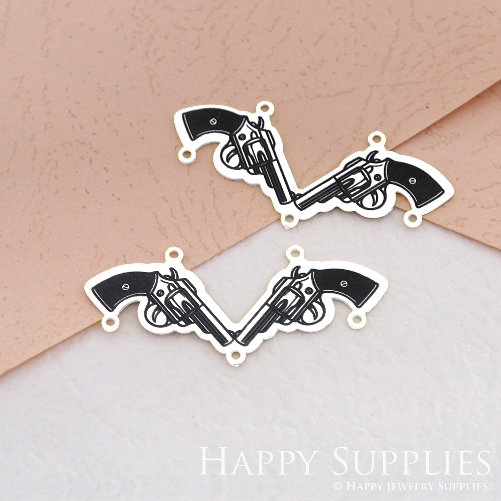 Making Jewelry Findings Raw Brass Bead Pendant Laser Cut Engraved Black Pistol Charm For DIY Necklace Earrings (ERD052)