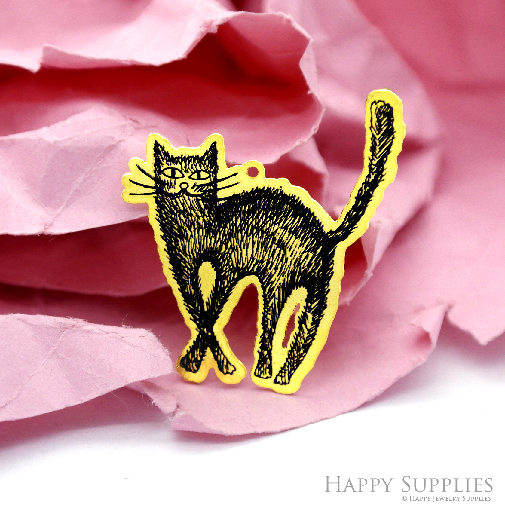 Making Jewelry Findings Stainless Steel Bead Metal Pendant Laser Cut Engraved Black Cat Charms For DIY Necklace Earrings (ESD217)