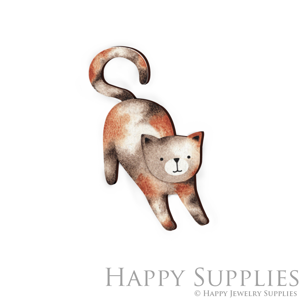 Handmade Jewelry Making Supplies Beads Cut Wooden Charm Cat DIY Necklace Earring Brooch (CW092-B)