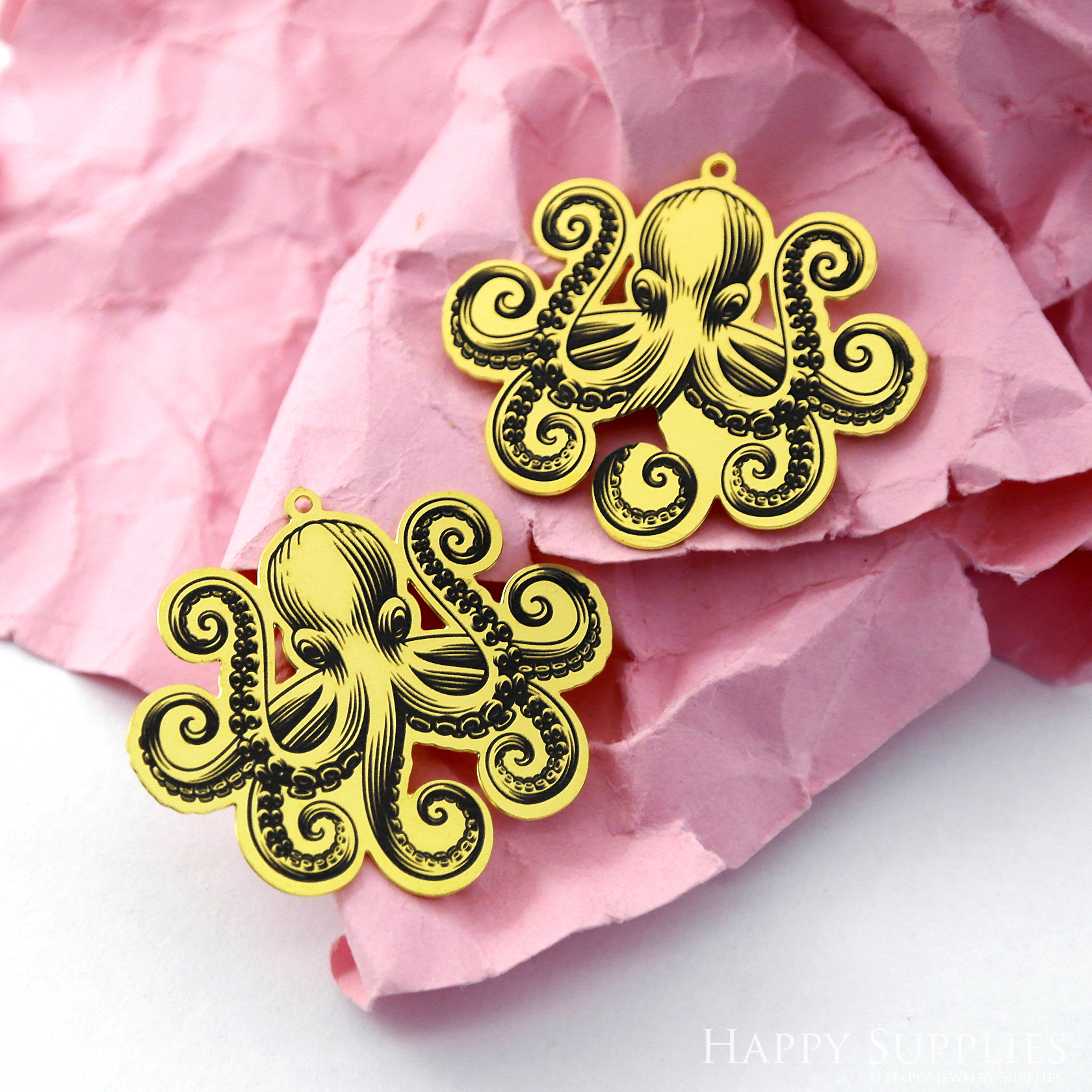 Making Jewelry Findings Raw Brass Bead Pendant Laser Cut Engraved Black Octopus Charm For DIY Necklace Earrings (ERD243)