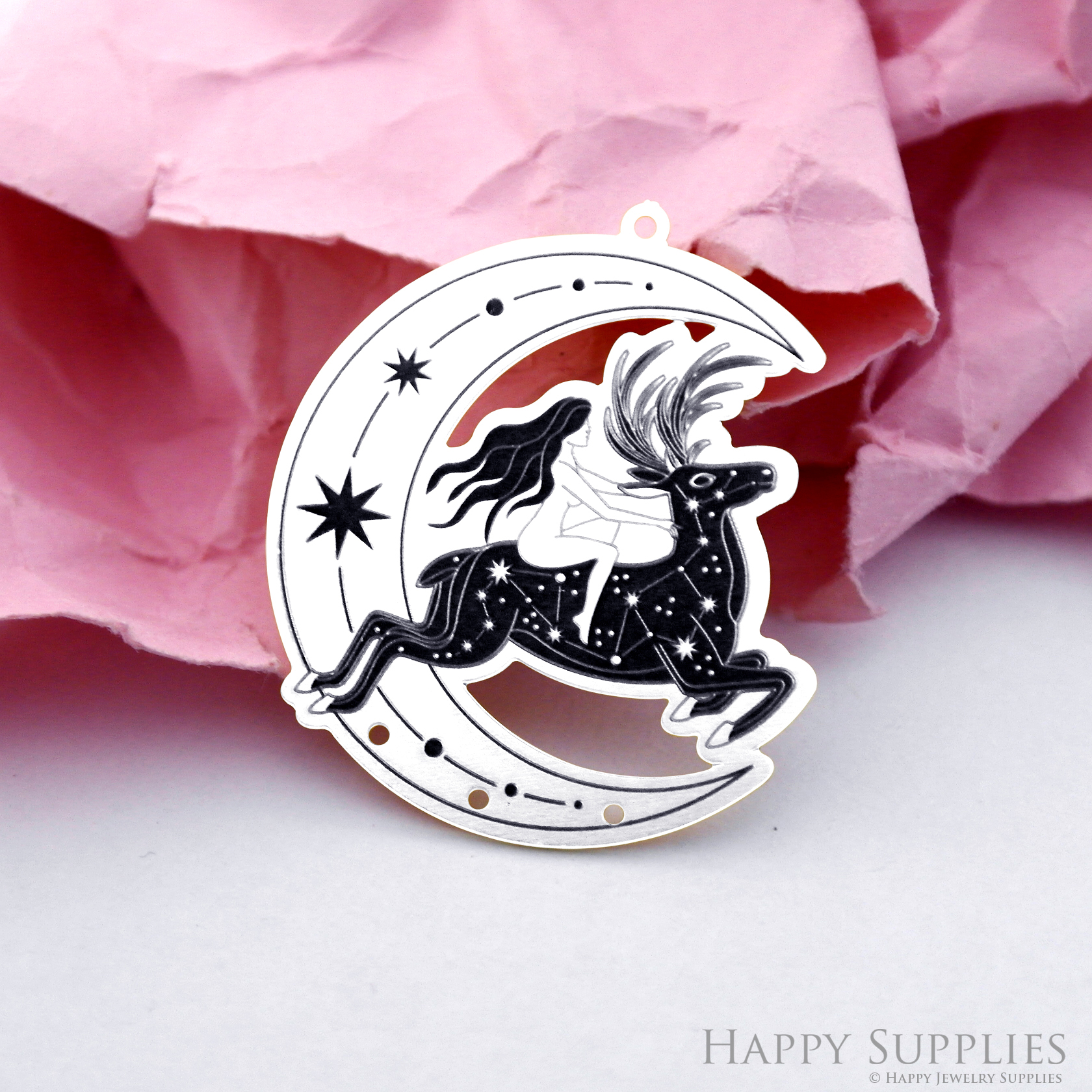 Making Jewelry Findings Raw Brass Bead Pendant Laser Cut Engraved Black Deer Charm For DIY Necklace Earrings (ERD233)