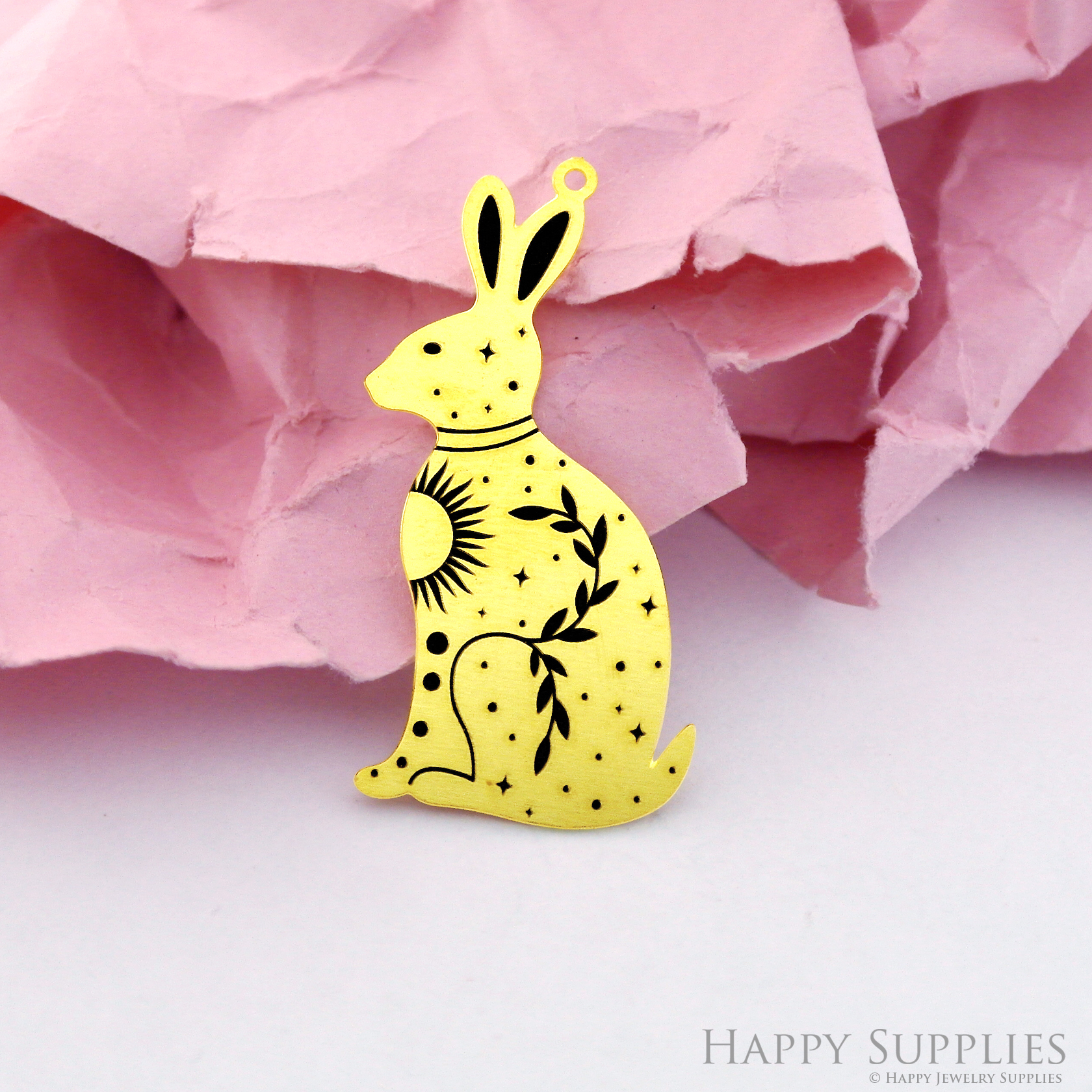 Making Jewelry Findings Raw Brass Bead Pendant Laser Cut Engraved Black Rabbit Charm For DIY Necklace Earrings (ERD229)