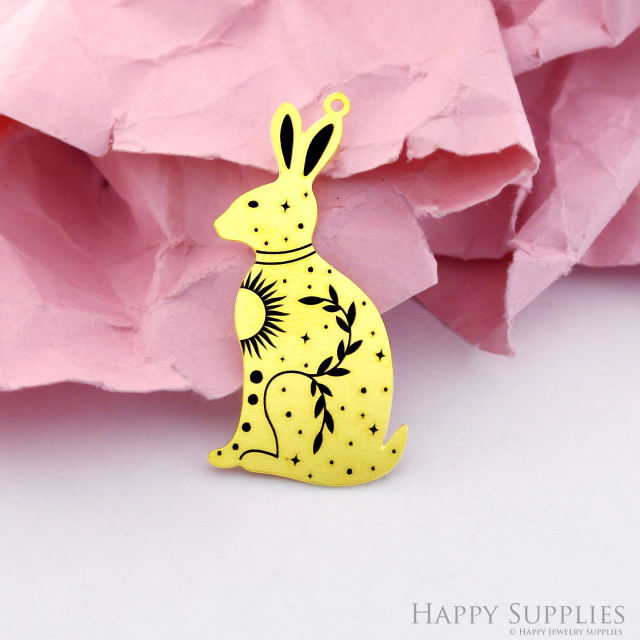 Making Jewelry Findings Raw Brass Bead Pendant Laser Cut Engraved Black Rabbit Charm For DIY Necklace Earrings (ERD229)
