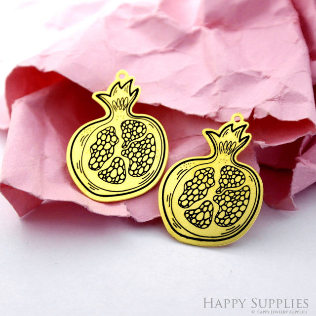 Making Jewelry Findings Raw Brass Bead Pendant Laser Cut Engraved Black Pomegranate Charm For DIY Necklace Earrings (ERD232)