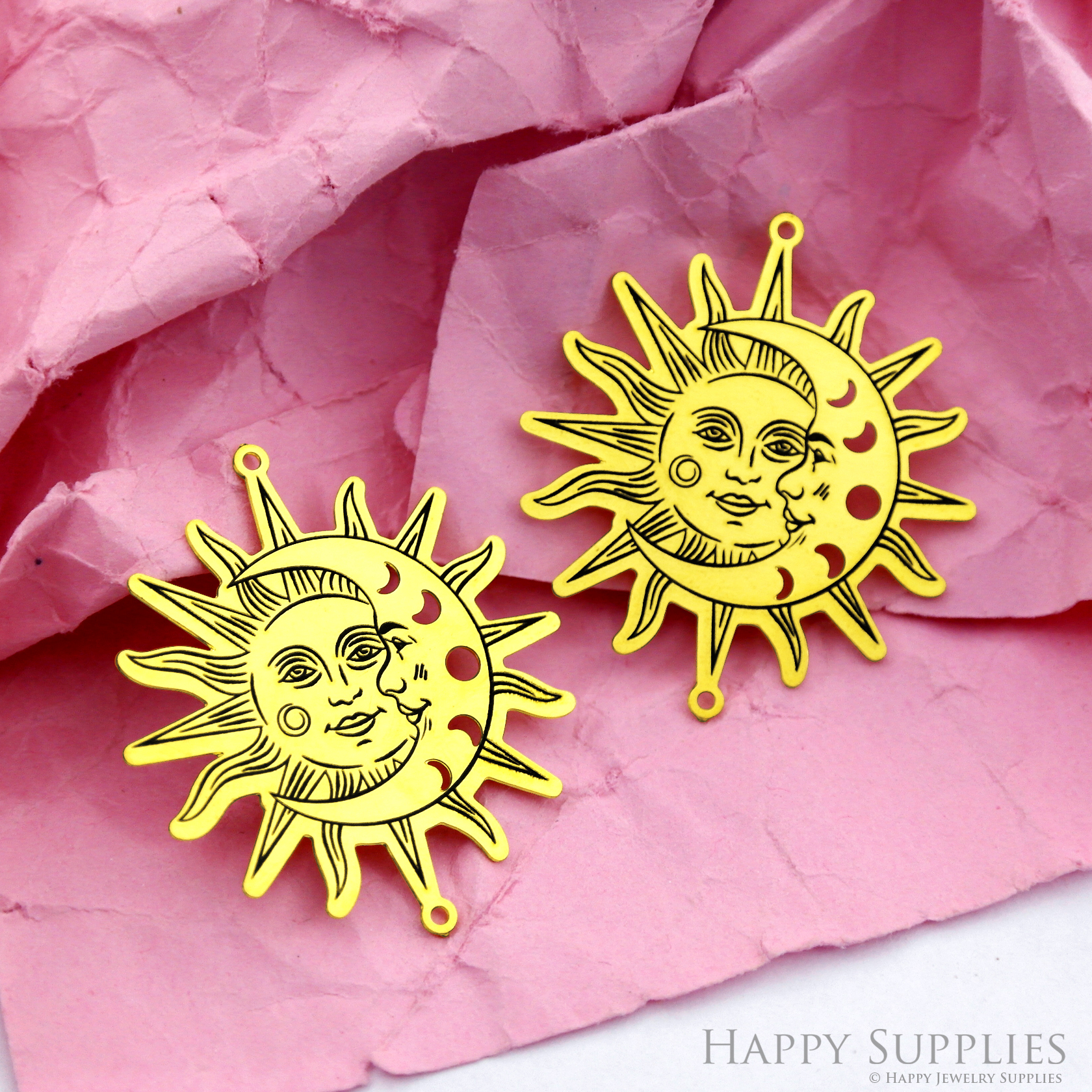 Making Jewelry Findings Raw Brass Bead Pendant Laser Cut Engraved Black Sun Moon Charm For DIY Necklace Earrings (ERD273)