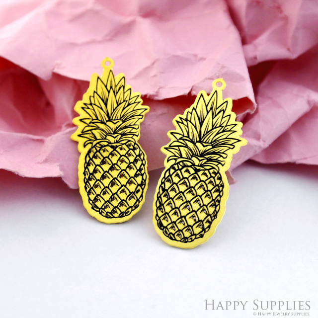 Making Jewelry Findings Raw Brass Bead Pendant Laser Cut Engraved Black Pineapple Charm For DIY Necklace Earrings (ERD236)