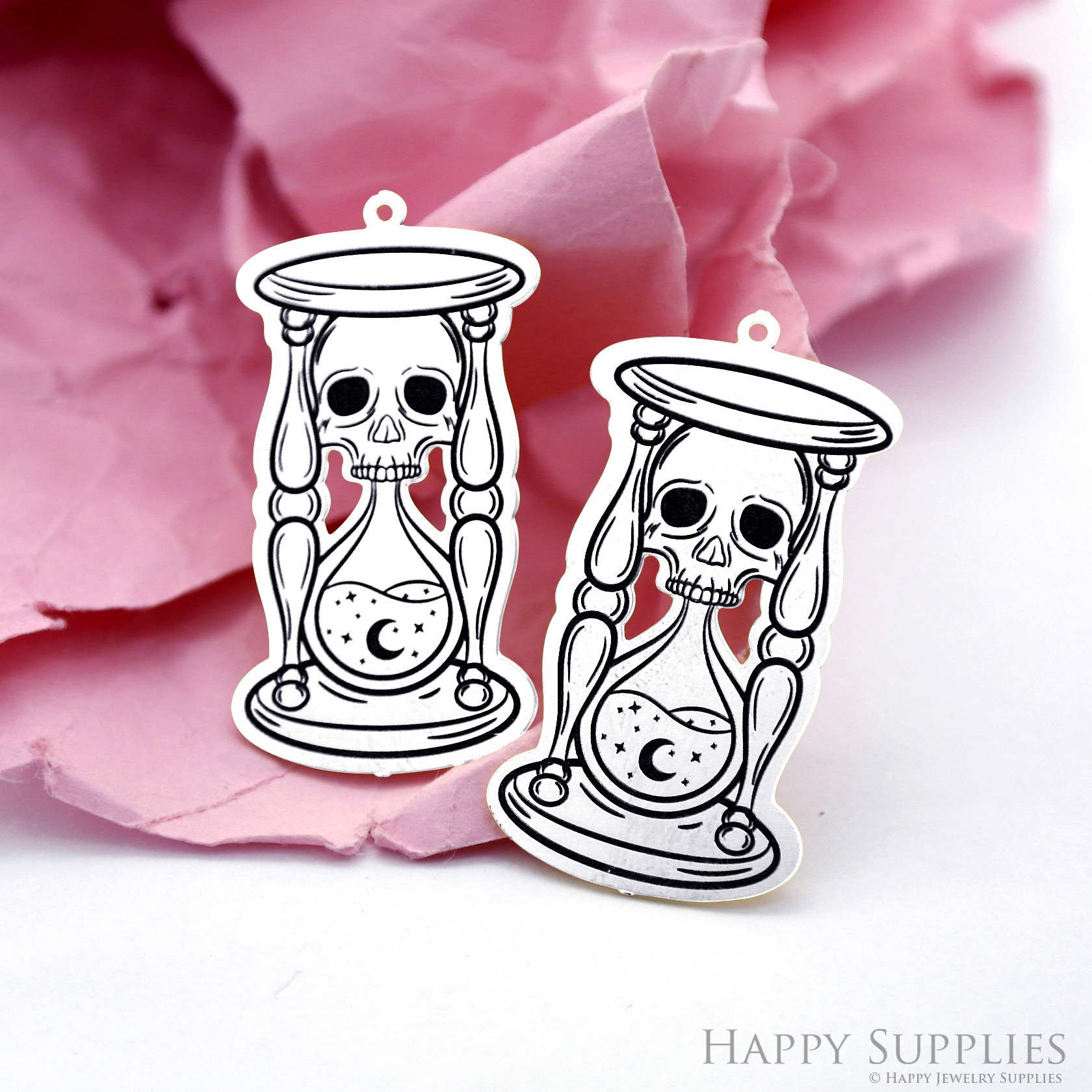 Making Jewelry Findings Raw Brass Bead Pendant Laser Cut Engraved Black Skull Charm For DIY Necklace Earrings (ERD213)
