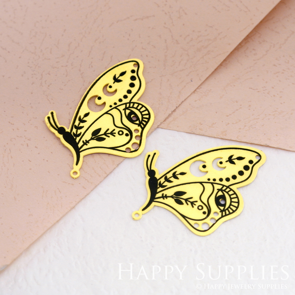 Making Jewelry Findings Raw Brass Bead Pendant Laser Cut Engraved Black Butterfly Charm For DIY Necklace Earrings (ERD060)