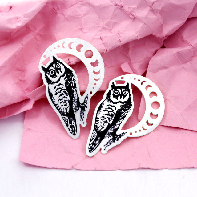 Making Jewelry Findings Stainless Steel Bead Metal Pendant Laser Cut Engraved Black Owl Charms For DIY Necklace Earrings (ESD277)