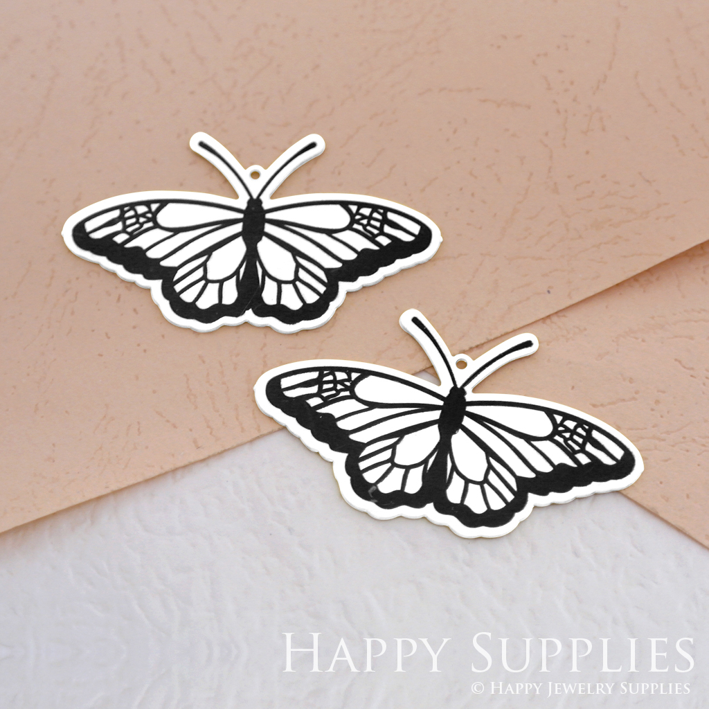Making Jewelry Findings Raw Brass Bead Pendant Laser Cut Engraved Black Butterfly Charm For DIY Necklace Earrings (ERD061)
