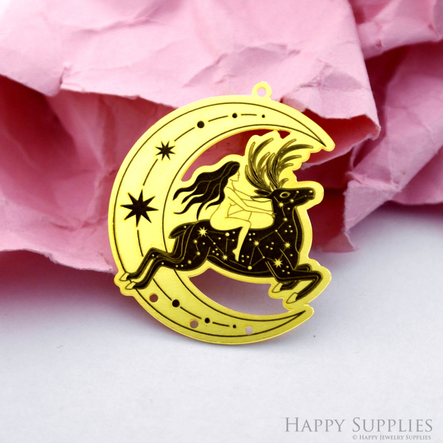 Making Jewelry Findings Raw Brass Bead Pendant Laser Cut Engraved Black Deer Charm For DIY Necklace Earrings (ERD233)
