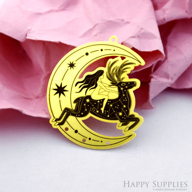 Making Jewelry Findings Raw Brass Bead Pendant Laser Cut Engraved Black Deer Charm For DIY Necklace Earrings (ERD233)