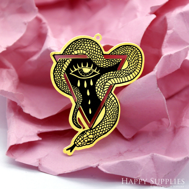 Making Jewelry Findings Raw Brass Bead Pendant Laser Cut Engraved Black Snake Charm For DIY Necklace Earrings (ERD216)