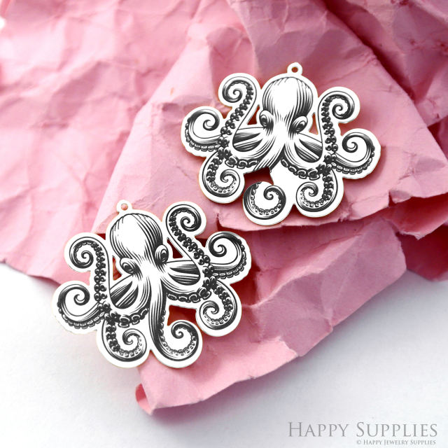 Making Jewelry Findings Raw Brass Bead Pendant Laser Cut Engraved Black Octopus Charm For DIY Necklace Earrings (ERD243)