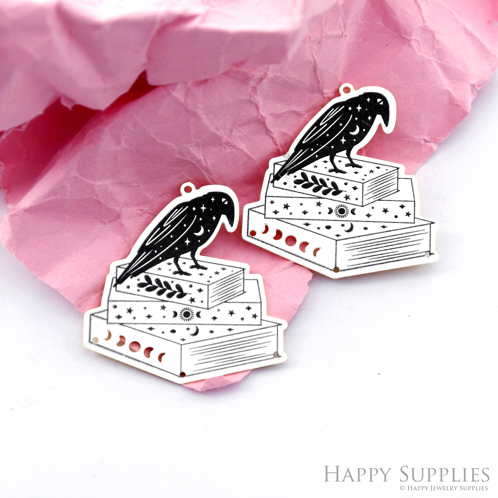 Making Jewelry Findings Raw Brass Bead Pendant Laser Cut Engraved Black Crow Charm For DIY Necklace Earrings (ERD282)