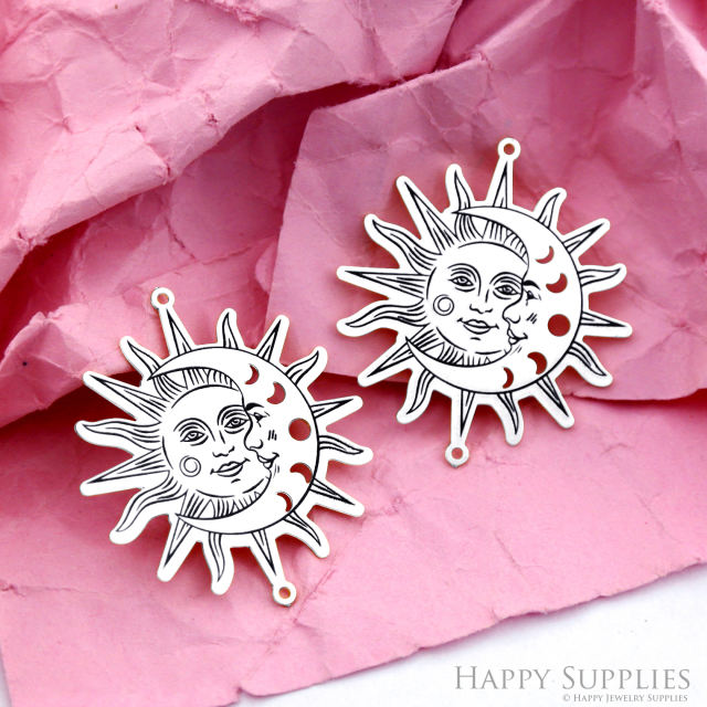 Making Jewelry Findings Raw Brass Bead Pendant Laser Cut Engraved Black Sun Moon Charm For DIY Necklace Earrings (ERD273)