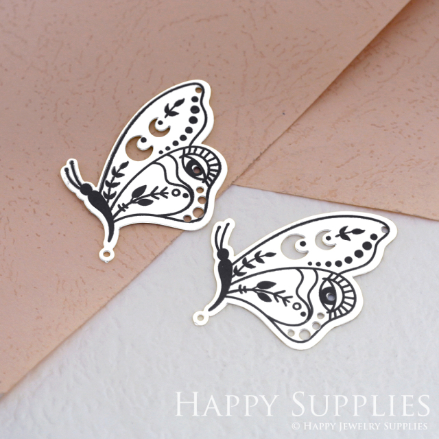 Making Jewelry Findings Raw Brass Bead Pendant Laser Cut Engraved Black Butterfly Charm For DIY Necklace Earrings (ERD060)